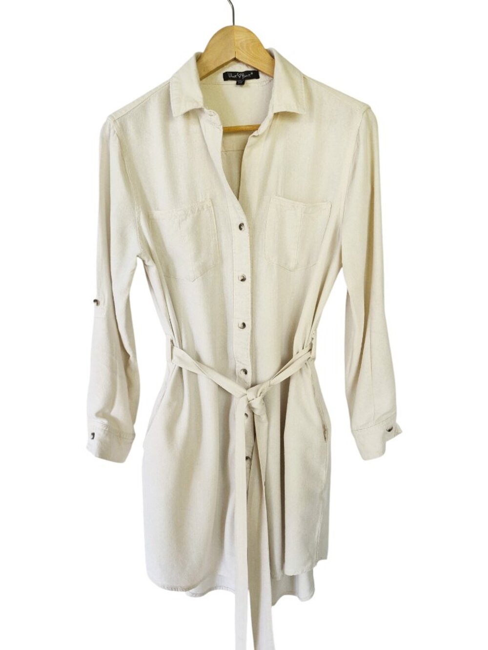 Velvet Heart Off White Long Sleeved Button tabs Linen Shirtdress Size XS - Picture 3 of 16
